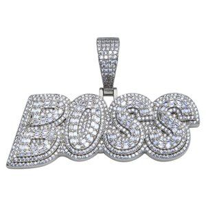 Sterling Silver 925 Rhodium Plated CZ BOSS Hip Hop Pendant